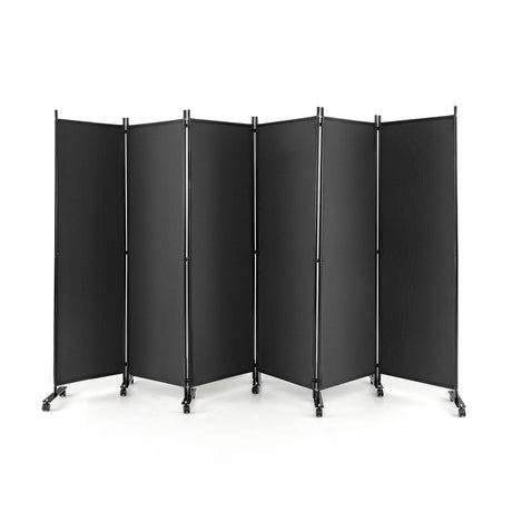 6 Panel 6Ft Tall Rolling Room Divider on Wheels-Gray