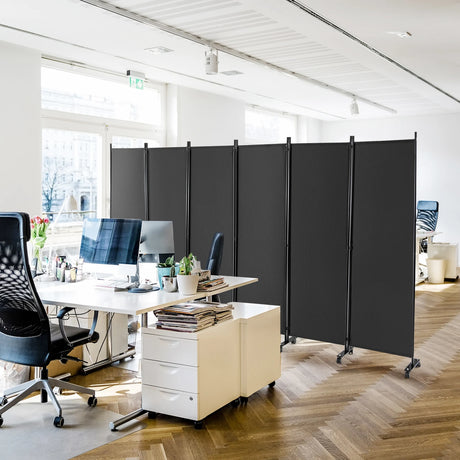 6 Panel 6Ft Tall Rolling Room Divider on Wheels-Gray