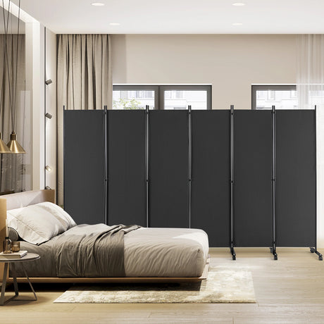6 Panel 6Ft Tall Rolling Room Divider on Wheels-Gray