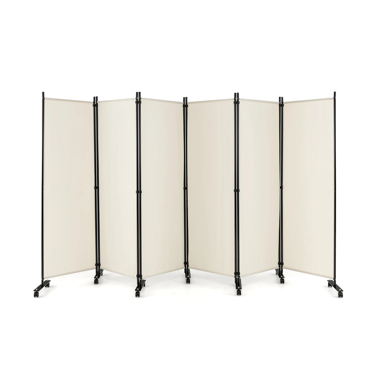 6 Panel 6Ft Tall Rolling Room Divider on Wheels-White