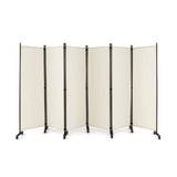 6 Panel 6Ft Tall Rolling Room Divider on Wheels-White
