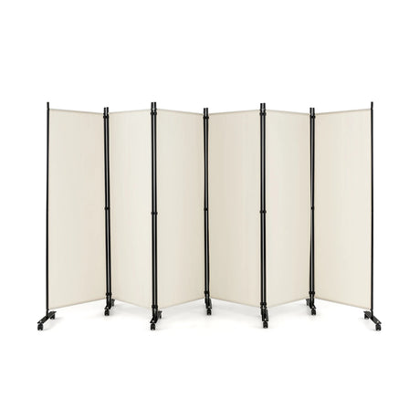 6 Panel 6Ft Tall Rolling Room Divider on Wheels-White