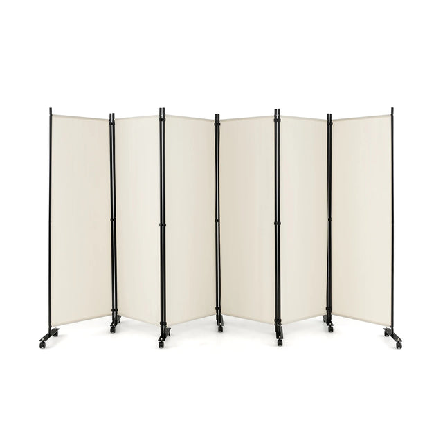 6 Panel 6Ft Tall Rolling Room Divider on Wheels-White