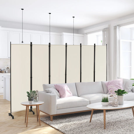 6 Panel 6Ft Tall Rolling Room Divider on Wheels-White