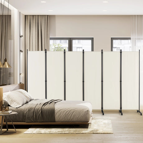 6 Panel 6Ft Tall Rolling Room Divider on Wheels-White
