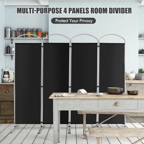 6.2Ft Folding 4-Panel Room Divider for Home Office Living Room-Black