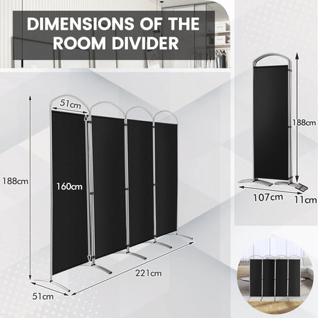 6.2Ft Folding 4-Panel Room Divider for Home Office Living Room-Black