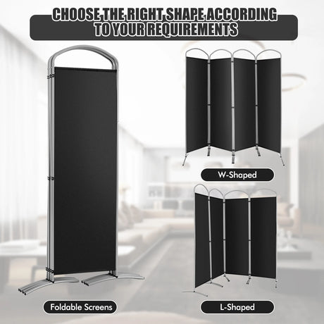 6.2Ft Folding 4-Panel Room Divider for Home Office Living Room-Black