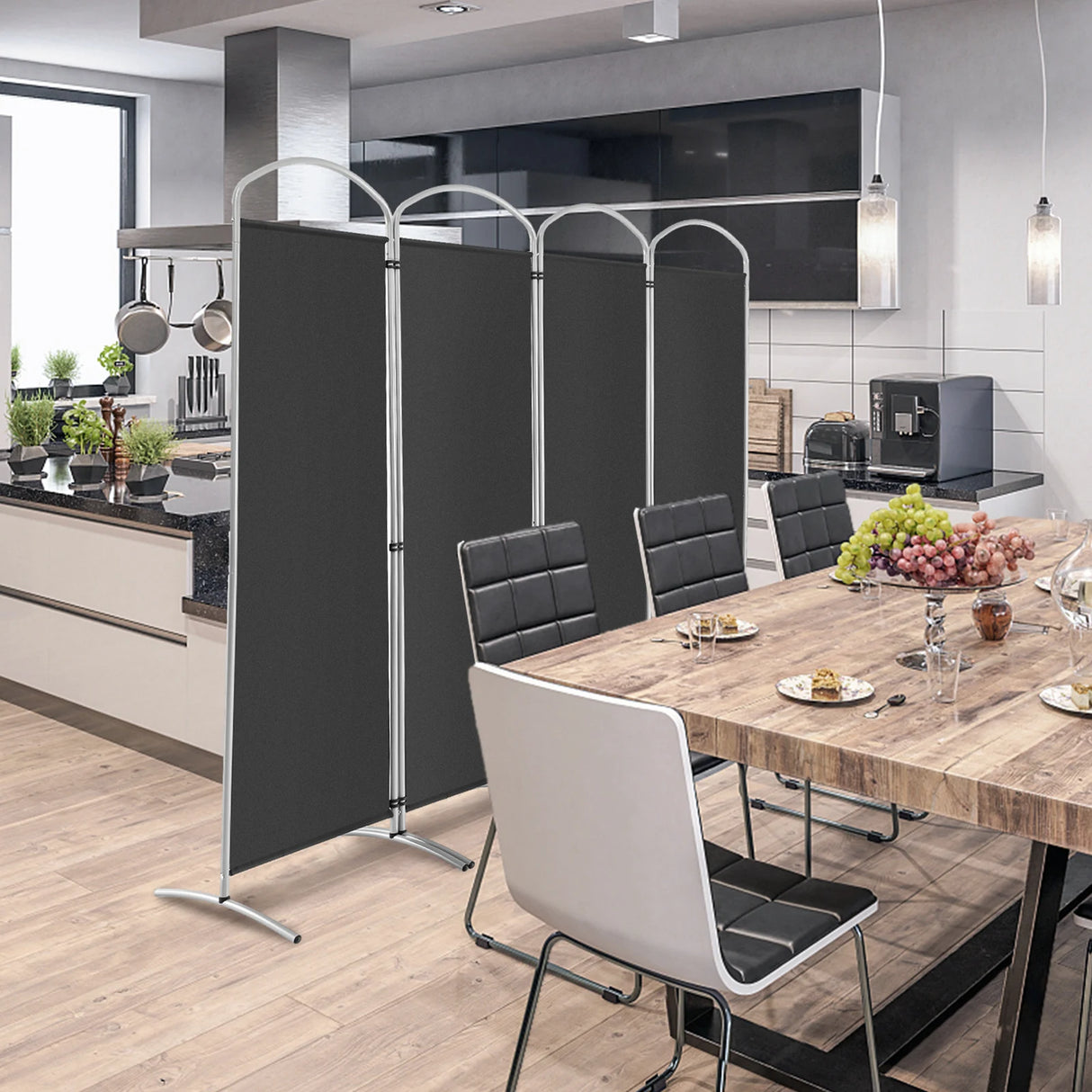 6.2Ft Folding 4-Panel Room Divider for Home Office Living Room-Black