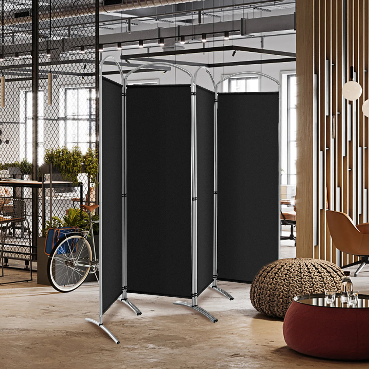 6.2Ft Folding 4-Panel Room Divider for Home Office Living Room-Black