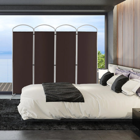 6.2Ft Folding 4-Panel Room Divider for Home Office Living Room -Brown