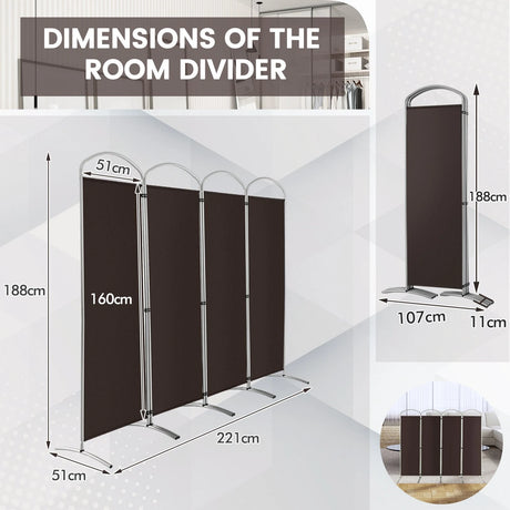6.2Ft Folding 4-Panel Room Divider for Home Office Living Room -Brown