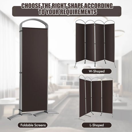 6.2Ft Folding 4-Panel Room Divider for Home Office Living Room -Brown