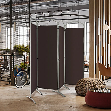 6.2Ft Folding 4-Panel Room Divider for Home Office Living Room -Brown