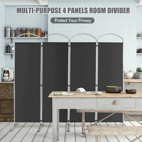 6.2Ft Folding 4-Panel Room Divider for Home Office Living Room -Gray