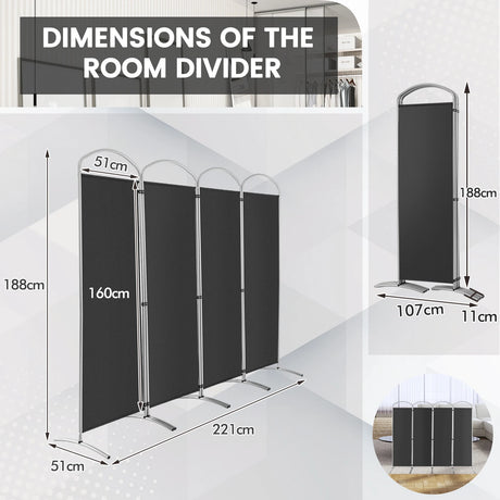 6.2Ft Folding 4-Panel Room Divider for Home Office Living Room -Gray