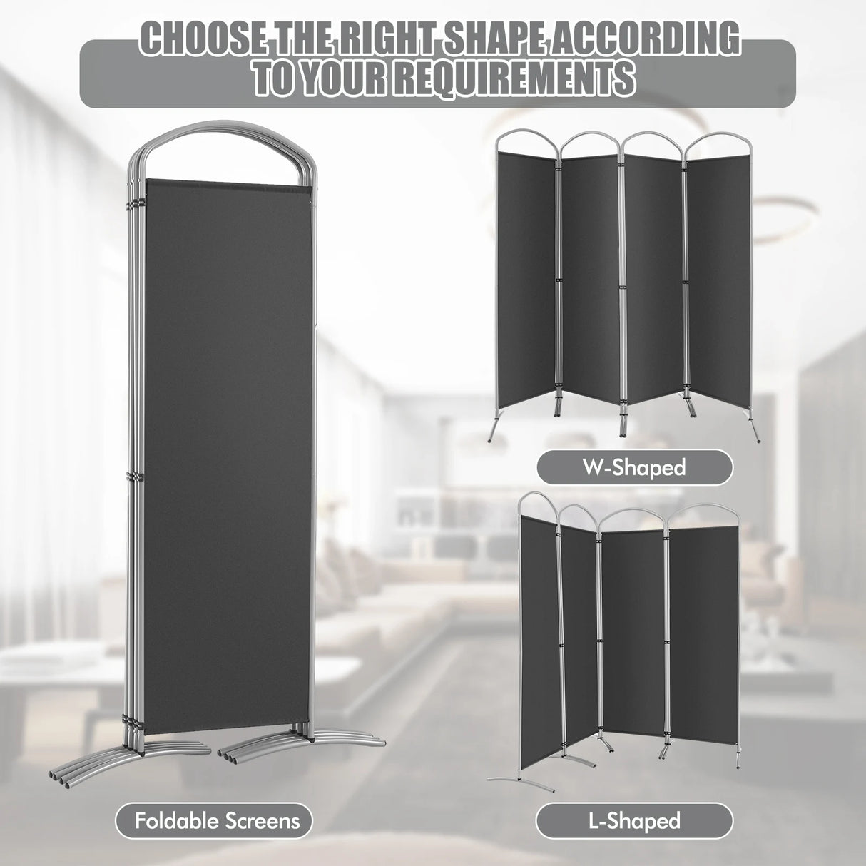 6.2Ft Folding 4-Panel Room Divider for Home Office Living Room -Gray