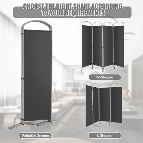 6.2Ft Folding 4-Panel Room Divider for Home Office Living Room -Gray