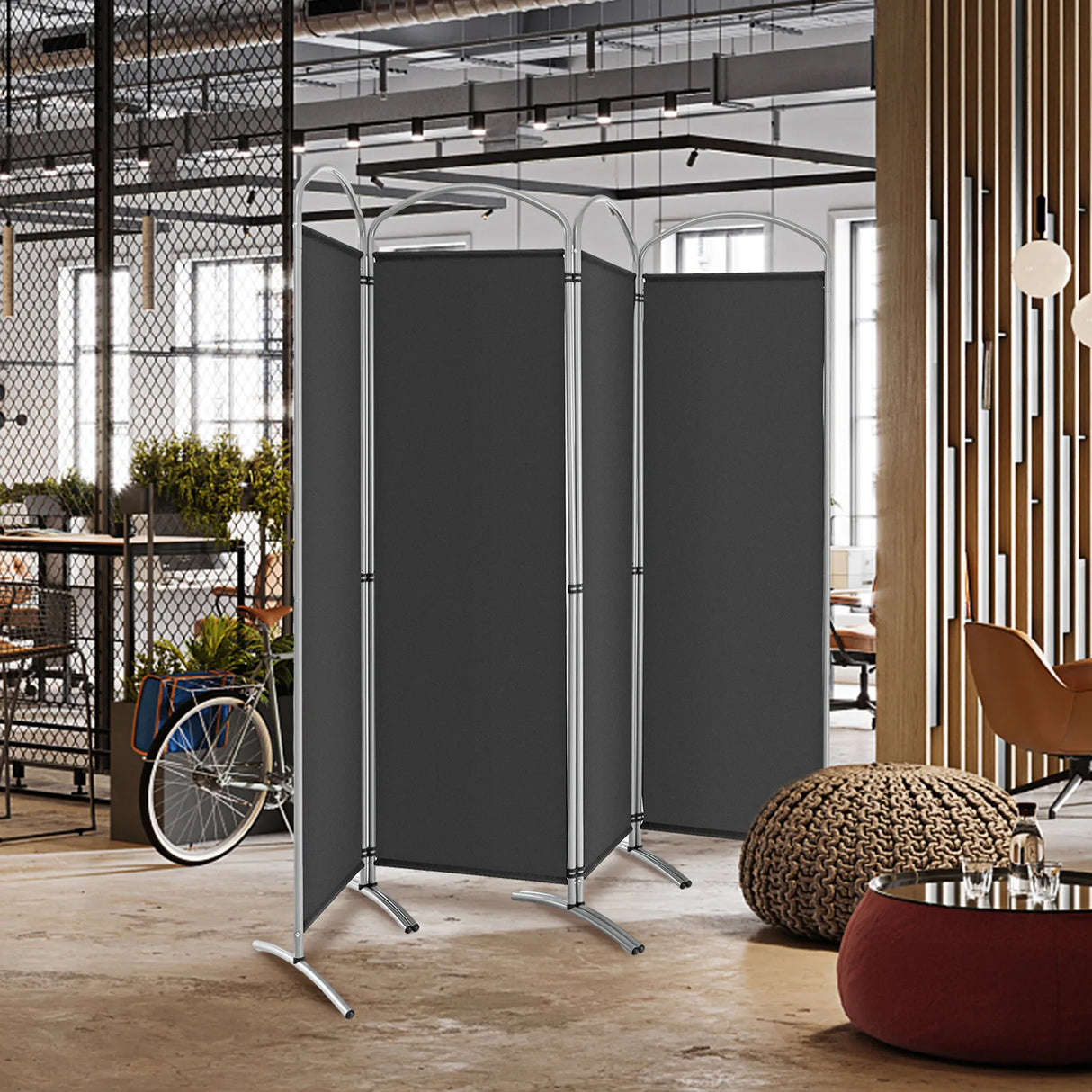 6.2Ft Folding 4-Panel Room Divider for Home Office Living Room -Gray