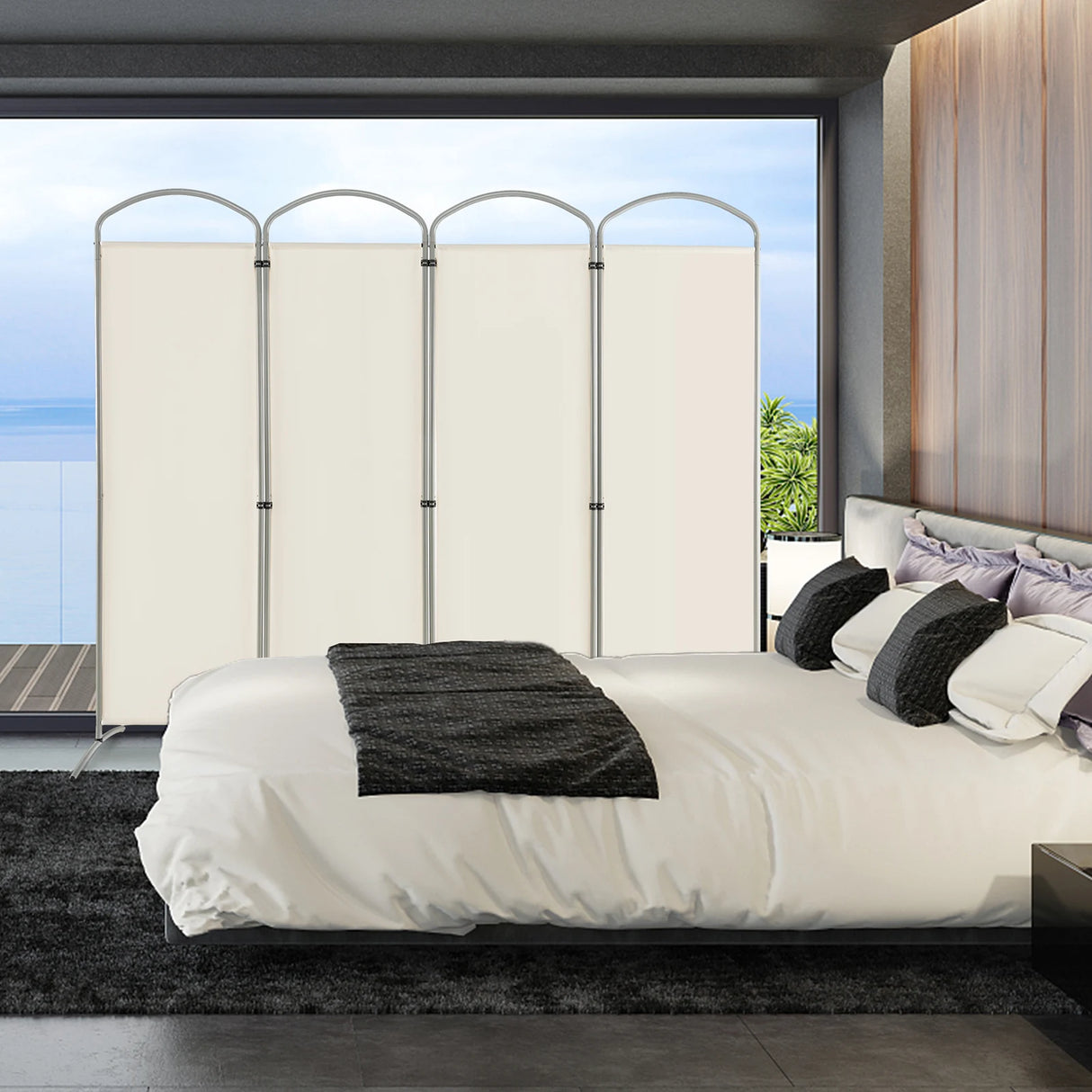 6.2Ft Folding 4-Panel Room Divider for Home Office Living Room -White