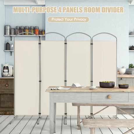 6.2Ft Folding 4-Panel Room Divider for Home Office Living Room -White