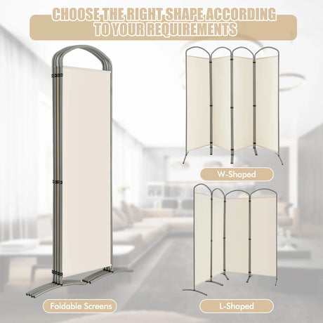 6.2Ft Folding 4-Panel Room Divider for Home Office Living Room -White