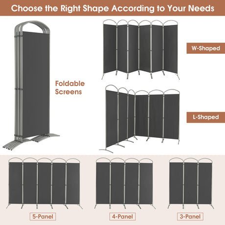 6 Panel Freestanding Folding Room Divider for Home Office-Grey