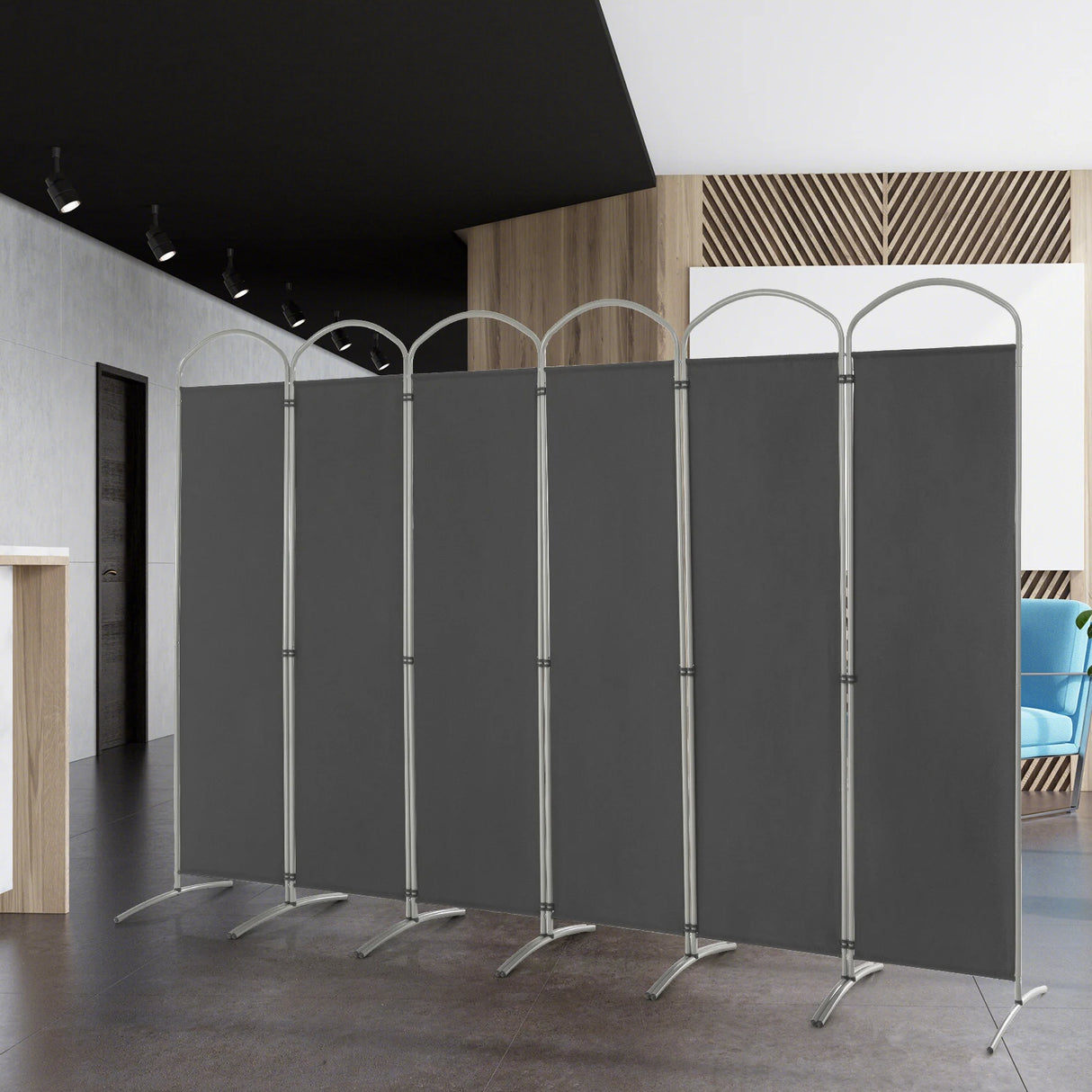 6 Panel Freestanding Folding Room Divider for Home Office-Grey