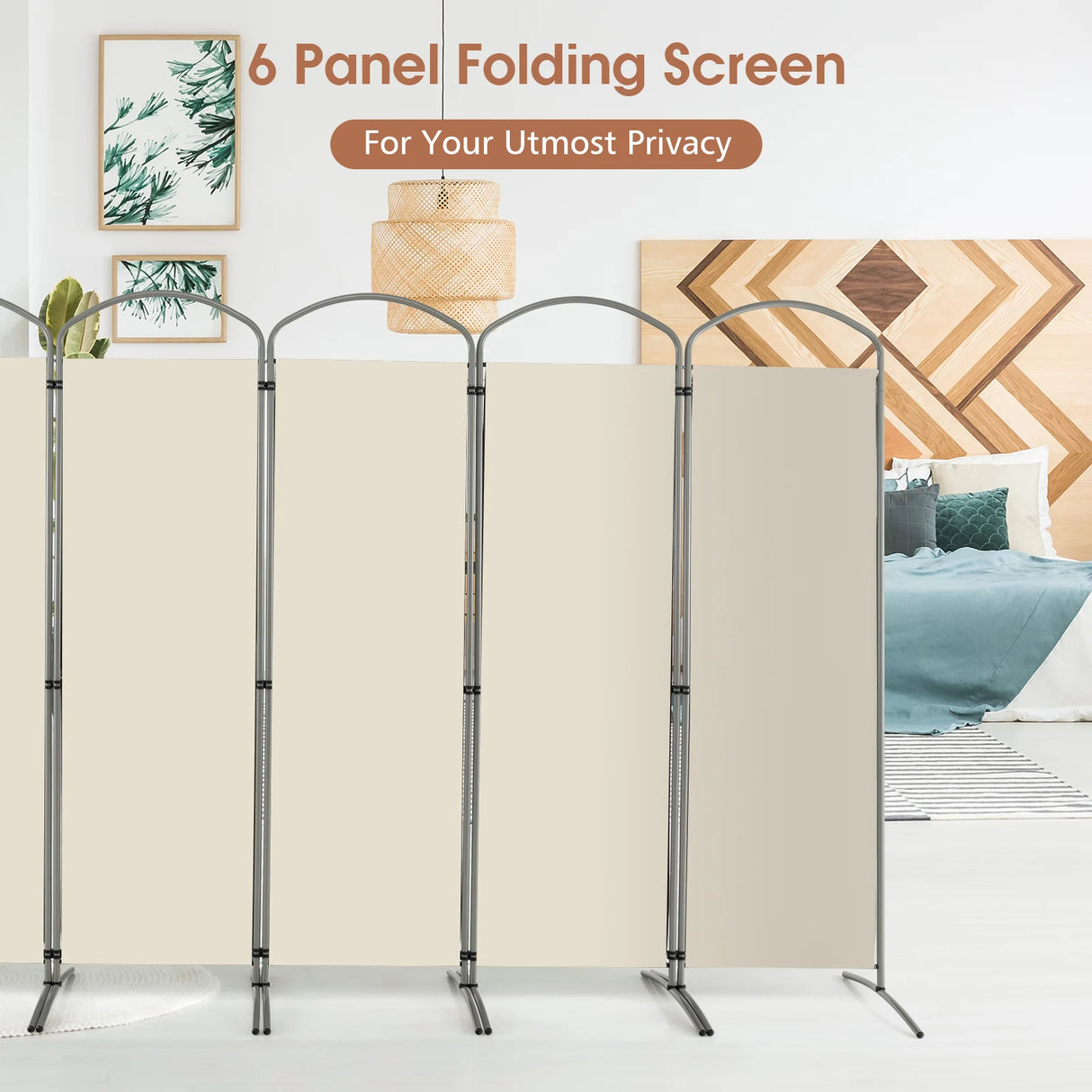 6 Feet 6-Panels Freestanding Folding Privacy Screen-White
