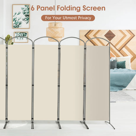 6 Feet 6-Panels Freestanding Folding Privacy Screen-White