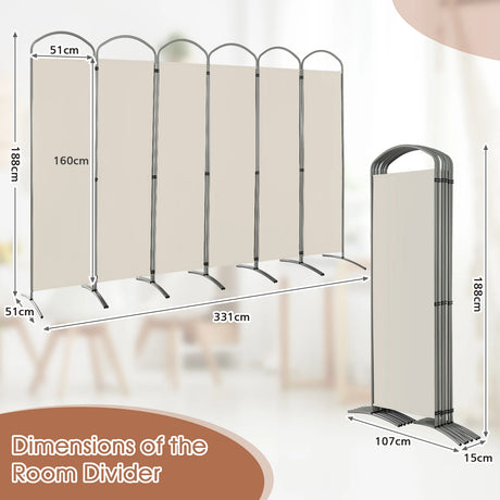 6 Feet 6-Panels Freestanding Folding Privacy Screen-White