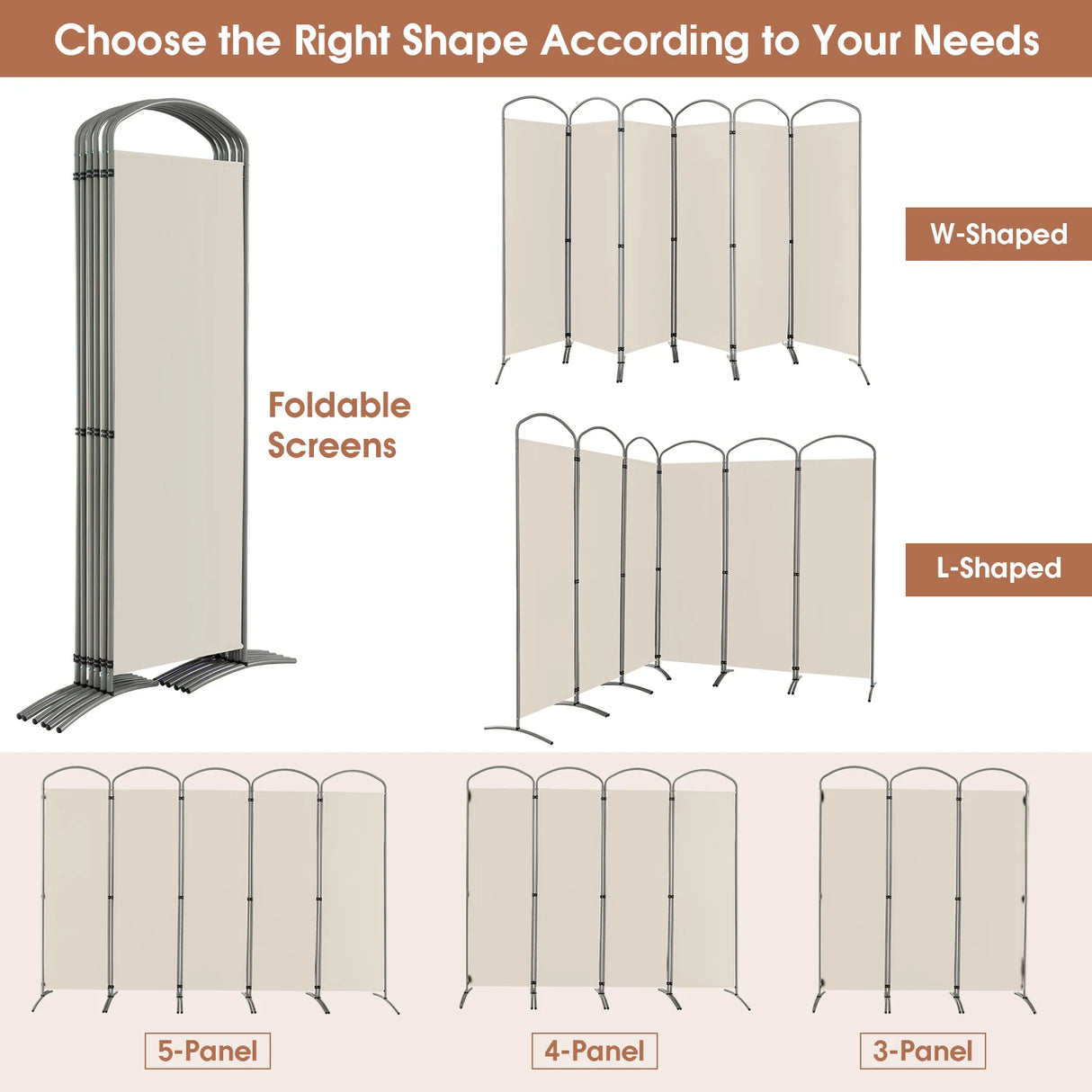 6 Feet 6-Panels Freestanding Folding Privacy Screen-White