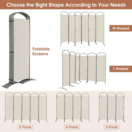 6 Feet 6-Panels Freestanding Folding Privacy Screen-White