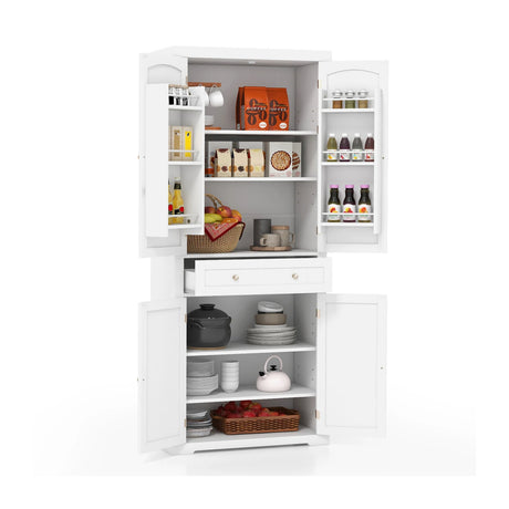 72 Inch Freestanding Kitchen Pantry Cabinet 4 Doors Storage Cupboard Shelves Drawer-White