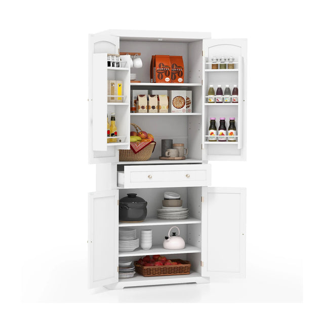 72 Inch Freestanding Kitchen Pantry Cabinet 4 Doors Storage Cupboard Shelves Drawer-White