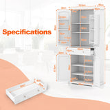 72 Inch Freestanding Kitchen Pantry Cabinet 4 Doors Storage Cupboard Shelves Drawer-White