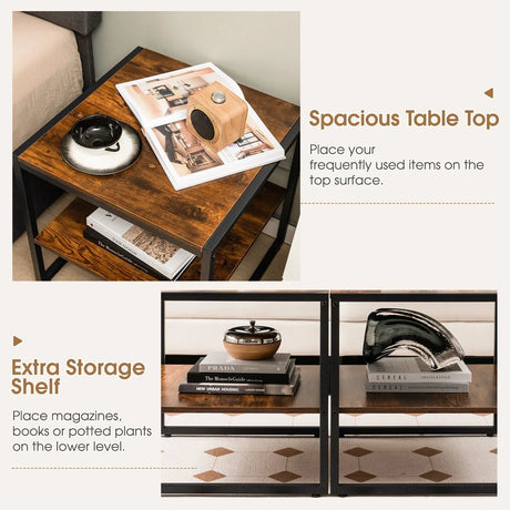 Set of 2 Industrial Coffee Tables for Living Room, Bedroom, Hallway