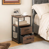 3-Tier Retro Nightstand with 2 Removable Fabric Drawers and Open Shelf-Walnut