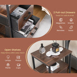 3-Tier Retro Nightstand with 2 Removable Fabric Drawers and Open Shelf-Walnut