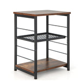 3-Tier Industrial Side Table with Adjustable Mesh Shelf-Rustic Brown