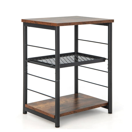 3-Tier Industrial Side Table with Adjustable Mesh Shelf-Rustic Brown