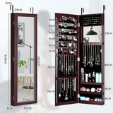 Full Length Mirror Jewelry Cabinet with Ring Slots and Necklace Hooks-Dark Brown