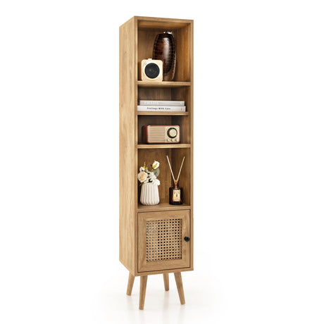 4 Tiers Rattan Storage Cabinet with Slim Design-Natural