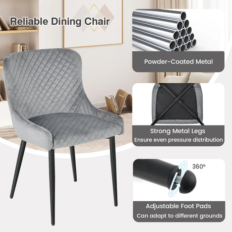 Set of 2 Armless Dining Chairs with Adjustable Foot Pads-Grey