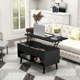 31.5 Inch Lift Top Coffee Table with Hidden Compartment and 2 Storage Shelves-Black
