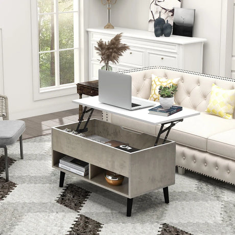 Lift Up Top Coffee Table with Hidden Storage Compartment and Open Shelf-Grey
