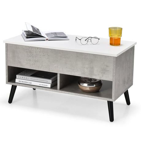 Lift Up Top Coffee Table with Hidden Storage Compartment and Open Shelf-Grey
