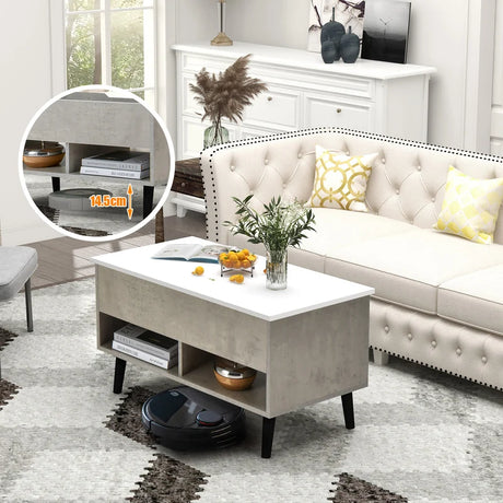 Lift Up Top Coffee Table with Hidden Storage Compartment and Open Shelf-Grey
