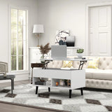 Lift Up Top Coffee Table with Hidden Storage Compartment and Open Shelf-White
