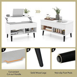 Lift Up Top Coffee Table with Hidden Storage Compartment and Open Shelf-White